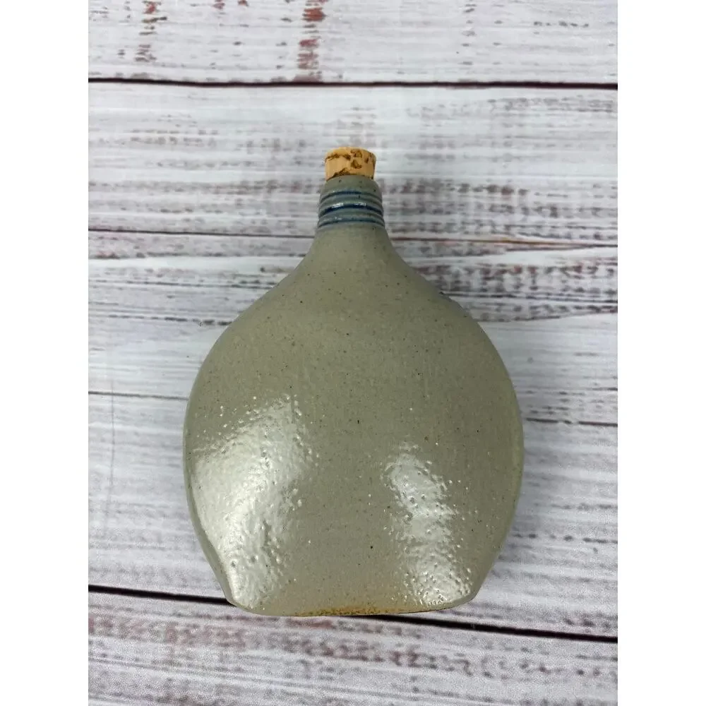 VTG Wisconsin Potter Co Corked Decanter Blue Salt Glaze Eagle Fish 6
